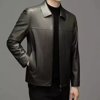 Осенняя новая мужская кожаная куртка из искусственной кожи с лацканами в корейском стиле, тонкая кожаная куртка для мужчин среднего возраста M