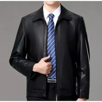 Осенняя новая мужская кожаная куртка среднего возраста с лацканами из овчины, повседневная куртка из натуральной кожи высокого класса 170