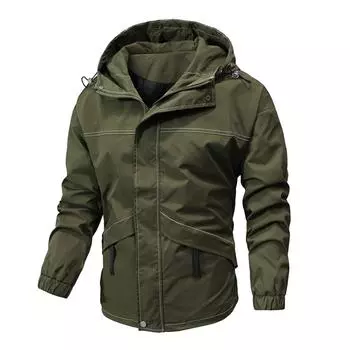 Осенняя новая мужская куртка, функциональное пальто со стоячим воротником, модная свободная куртка, рабочее пальто L армия зеленый