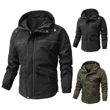 Осенняя новая мужская куртка, функциональное пальто со стоячим воротником, модная свободная куртка, рабочее пальто L армия зеленый
