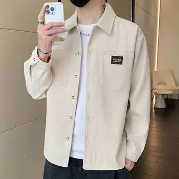 Осенняя новая мужская куртка, мужская повседневная рубашка с лацканами, корейская куртка, молодежное верхнее пальто M