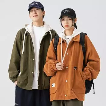 Осенняя новая мужская куртка с капюшоном, модная брендовая свободная повседневная штормовая куртка, уличное пальто-карго для пары M