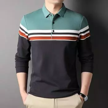 Осенняя новая мужская модная простая цветная рубашка поло с лацканами, мужская полосатая хлопковая футболка с длинными рукавами M