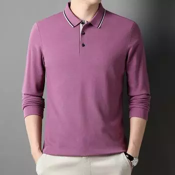 Осенняя новая мужская модная простая однотонная рубашка поло с длинными рукавами и лацканами, мужская хлопковая футболка M