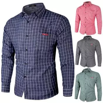 Осенняя новая мужская модная тонкая клетчатая рубашка, мужская рубашка с длинными рукавами, мужская повседневная рубашка M серый