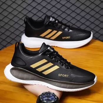 Осенняя новая мужская обувь, спортивная повседневная обувь, мужская кожаная мужская обувь из искусственной кожи, трендовая модная студенческая обувь на шнуровке 39 чёрный