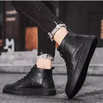 Осенняя новая мужская обувь в британском стиле с высоким берцем, модная повседневная обувь, модные деловые черные туфли на платформе из кожи 39 чёрный