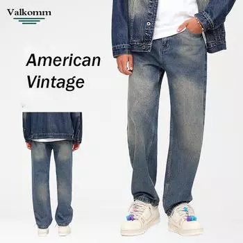 Осенняя новая мужская одежда, американские ретро-брюки High Street, прямые джинсы, мужские, стираные, универсальные, широкие джинсы 28