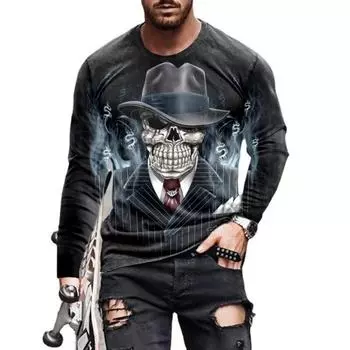 Осенняя новая мужская одежда, футболки с круглым вырезом и длинными рукавами, модные футболки с 3D принтом льва, повседневные трендовые топы большого размера Y2k S