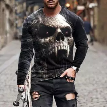 Осенняя новая мужская одежда, футболки с круглым вырезом и длинными рукавами, модные футболки с 3D принтом льва, повседневные трендовые топы большого размера Y2k S