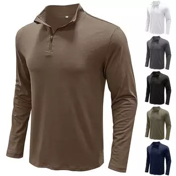 Осенняя новая мужская одежда в европейском и американском стиле, однотонная футболка со стойкой и застежкой-молнией с длинным рукавом L
