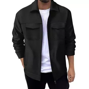 Осенняя новая мужская повседневная куртка на молнии с лацканами с буквами и длинными рукавами L чёрный