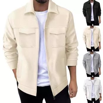 Осенняя новая мужская повседневная куртка на молнии с лацканами с буквами и длинными рукавами L чёрный