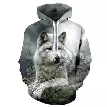 Осенняя новая мужская повседневная толстовка с капюшоном Snow Wolf and Night с 3D-цифровой печатью, персонализированная мужская и женская толстовка с капюшоном M