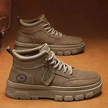 Осенняя новая мужская рабочая одежда британские ретро-ботинки средней высоты универсальные на шнуровке износостойкие повседневные спортивные модные туфли для отдыха на природе 39 хаки