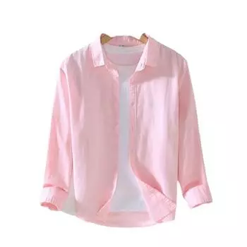 Осенняя новая мужская рубашка из хлопка и льна, уютные топы, мужские повседневные пляжные рубашки с отложным воротником, мужские однотонные гавайские рубашки с длинными рукавами EU S чёрный