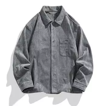 Осенняя новая мужская рубашка из замши и флиса с длинным рукавом, уличная куртка с лацканами, однотонная высококачественная повседневная рубашка на пуговицах M