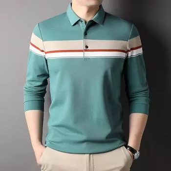 Осенняя новая мужская рубашка поло с лацканами в тон цвета для мужчин среднего возраста, мужская полосатая хлопковая футболка с длинными рукавами M