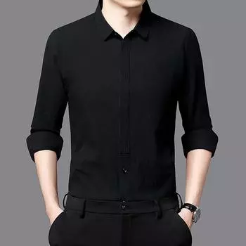 Осенняя новая мужская рубашка с длинными рукавами, молодежная мода, корейская версия, облегающая тонкая рубашка M