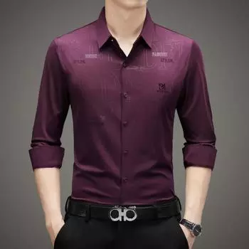 Осенняя новая мужская рубашка с длинными рукавами в деловом стиле, бесшовная, не требующая глажки, с четырьмя эластичными вставками по бокам 48