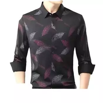 Осенняя новая мужская рубашка с длинными рукавами из ледяного шелка в полоску, бесшовный топ, эластичная рубашка для мужчин среднего возраста, одежда для пап M красный