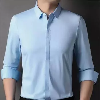 Осенняя новая мужская рубашка с темным карманом и длинными рукавами M чёрный