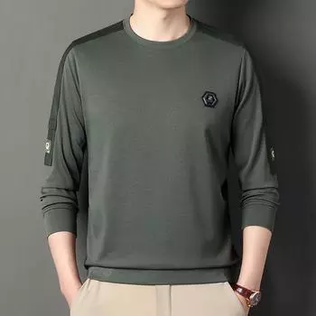 Осенняя новая мужская толстовка с круглым вырезом, корейская версия модной повседневной футболки с принтом и длинным рукавом, однотонная мужская футболка M