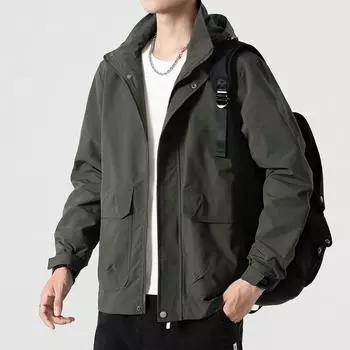 Осенняя новая мужская уличная водонепроницаемая повседневная куртка с несколькими карманами, ветровка с капюшоном на молнии, пальто больших размеров XL хаки