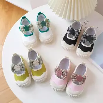 Осенняя новая обувь для девочек с бантом, симпатичные кроссовки для девочек, удобные детские кроссовки, простые универсальные детские холщовые туфли, повседневная обувь для девочек 21insole13.5cm розовый