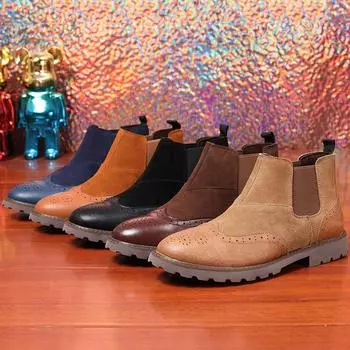Осенняя новая обувь для мужчин из натуральной кожи, повседневные туфли-броги, мужские ботинки челси с острым носком в британском стиле 38 чёрный