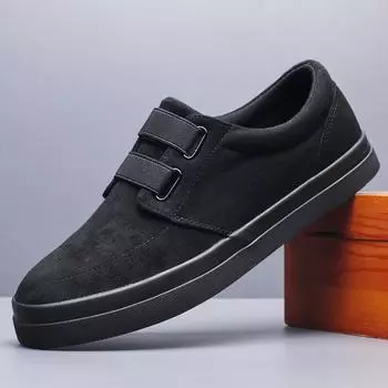 Осенняя новая обувь для мужчин Повседневная обувь Модные парусиновые туфли на плоской подошве для скейтбординга Крутые мокасины без застежек 38 чёрный