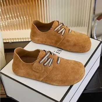 Осенняя новая обувь для женщин из натуральной кожи, повседневная обувь для девочек, ретро-дизайнерская обувь на плоской подошве, туфли-лоферы из коровьей кожи с большим носком 35 хаки