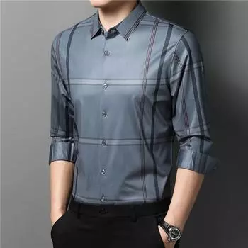 Осенняя новая одежда для папы, мужская рубашка с длинным рукавом, деловая, повседневная, клетчатая, дышащая, модная рубашка, мужская тенденция M/48
