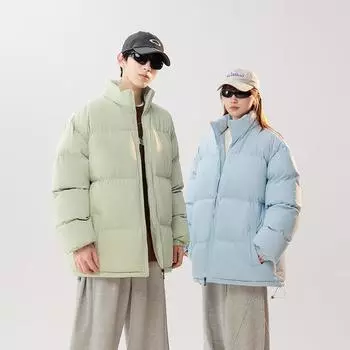 Осенняя новая одежда с хлопковой подкладкой для пар, однотонная одежда с воротником-стойкой и хлопковой подкладкой, мужская модная тенденция, одежда с хлопковой подкладкой, утолщенная теплая одежда для хлеба S чёрный