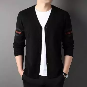 Осенняя новая однотонная рубашка с тонким V-образным вырезом, мужской трикотажный кардиган, топ для среднего возраста, деловое повседневное пальто, свободный крой M-48