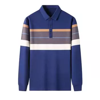 Осенняя новая полосатая рубашка поло из длинноволокнистого хлопка с длинными рукавами и лацканами для мужчин среднего возраста, мужская вышитая футболка, топ M