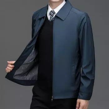 Осенняя новая повседневная деловая куртка для людей среднего и пожилого возраста, весенне-осенняя куртка для папы с лацканами для мужчин среднего возраста M синий