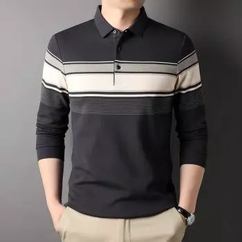 Осенняя новая повседневная модная футболка среднего возраста, темпераментная рубашка-поло с длинными рукавами, мужская рубашка с лацканами M