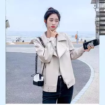 Осенняя новая PU мотоциклетная одежда свободная корейский стиль облегающая короткая кожаная куртка студенческий стиль кожаная куртка женская XS