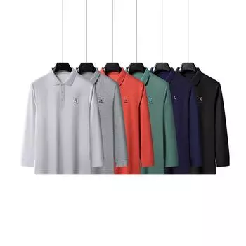 Осенняя новая рубашка поло мужская мода модный бренд повседневная дышащая вышитая лацкан для мужчин среднего возраста M