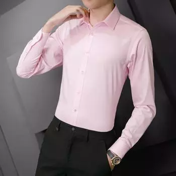 Осенняя новая рубашка с длинными рукавами для мужчин, деловая мода, городская однотонная одежда с подкладкой M белый
