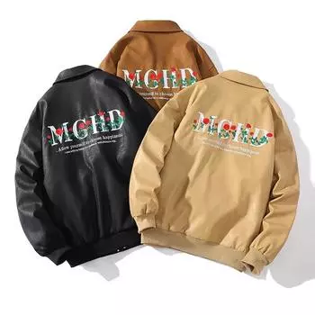 Осенняя новая стильная рабочая кожаная куртка с лацканами и большими карманами, мужская куртка из искусственной кожи большого размера для молодежи S