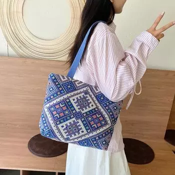 Осенняя новая сумка через плечо в этническом стиле, вместительная переносная сумка-тоут, популярная в этом году вязаная универсальная женская сумка для поездок на работу красный