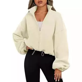 Осенняя новая теплая куртка из сплошного флиса большого размера для женщин, повседневная куртка с воротником-стойкой на молнии, женская модная винтажная свободная зимняя женская куртка, топы 24884 L чёрный