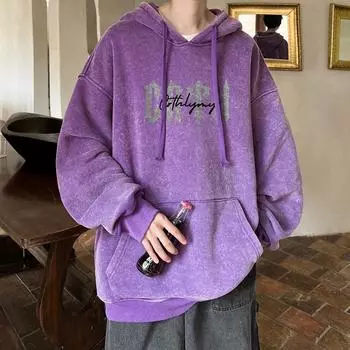 Осенняя новая толстовка мужская в гонконгском стиле большого размера повседневный пуловер с принтом с капюшоном и длинными рукавами студенческая свободная толстовка S