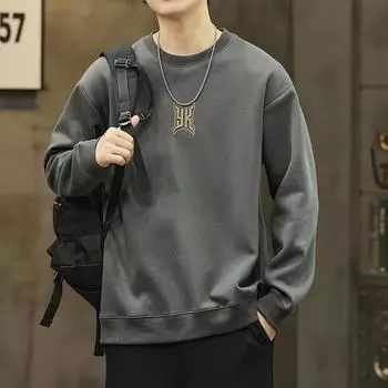 Осенняя новая толстовка мужская вышитая пуловер базовый простой ретро универсальный модный спортивный повседневный топ для мужчин M
