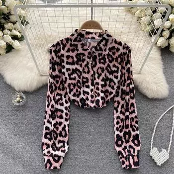 Осенняя новая тонкая рубашка с острым леопардовым принтом и длинными рукавами, великолепная высокая талия, рубашка с внутренней стороны, шикарный свободный топ