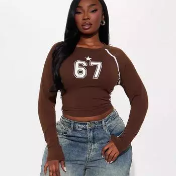 Осенняя новая уличная мода спортивный эластичный ретро простой принтованный топ с длинными рукавами для женщин S синий