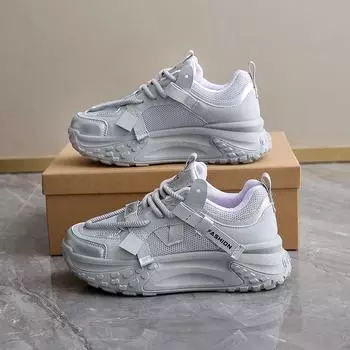 Осенняя новая универсальная дышащая тонкая повседневная спортивная женская обувь небольшого размера 35 серебряный