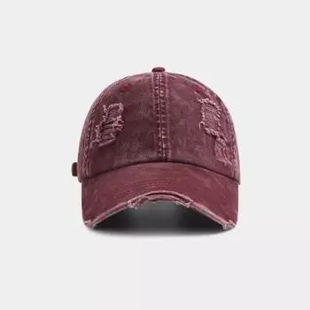 Осенняя новая универсальная поточная персонализированная ретро бейсболка нишевая дырка потертая старая кепка для мужчин и женщин M56-58cm чёрный